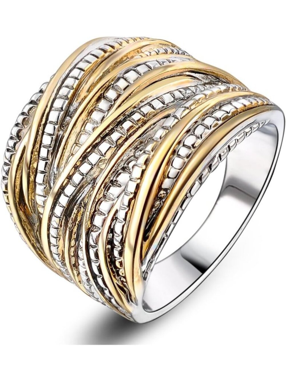 Chic 2-Tone Intertwined Crossover Statement Ring | Chunky Band for Women